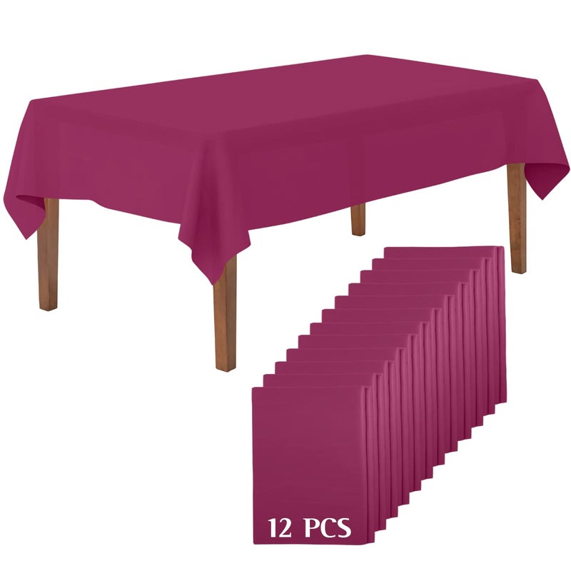 Mountclear Disposable Plastic Tablecloths for Parties [Pack of 12] 54x108â€ Rectangle Table Cover for Indoor & Outdoor Tables- Waterproof Tablecloth for Birthdays, Weddings, Parties [Maroon] - Image 1